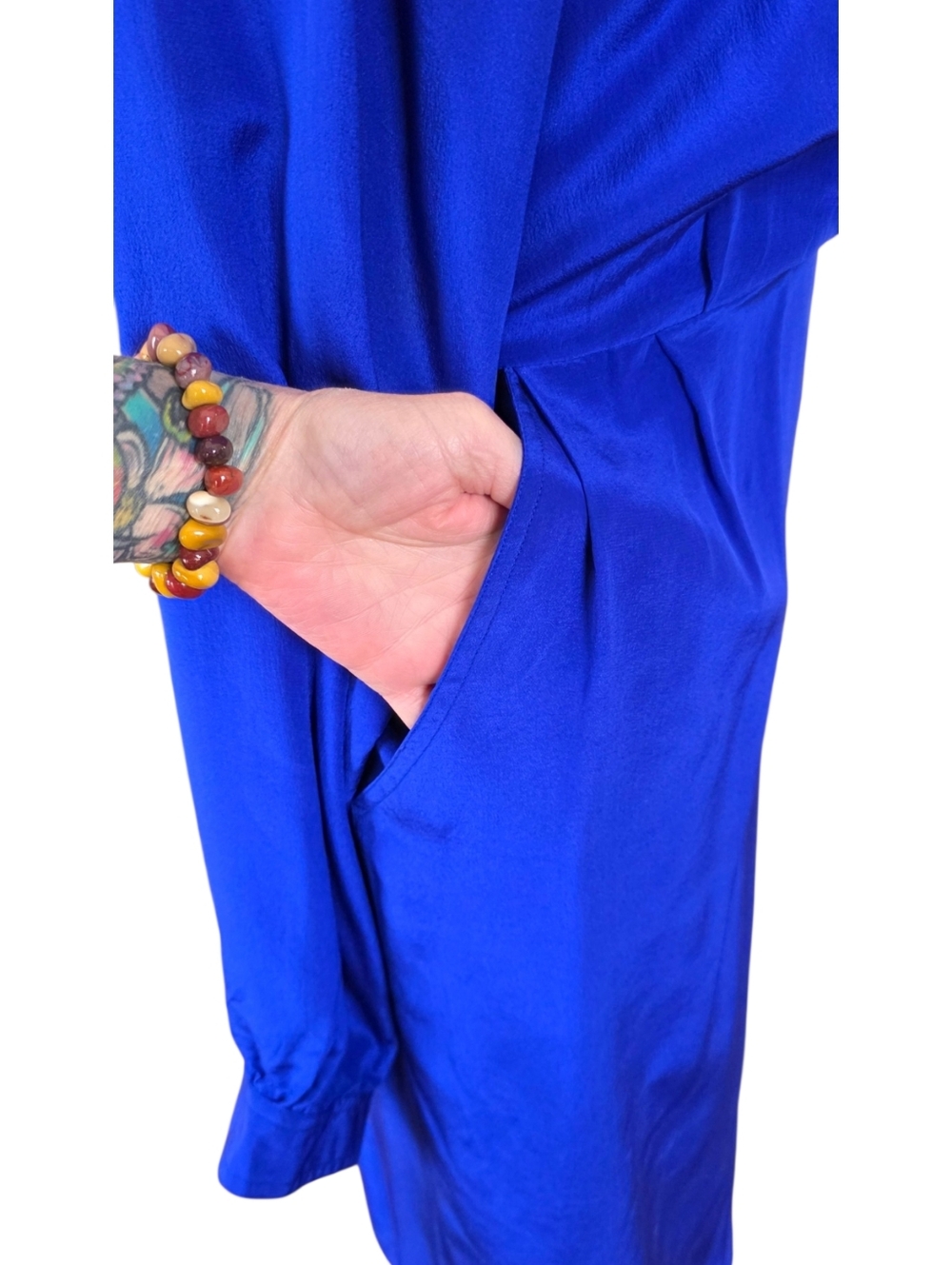 Vintage 1980s Leslie Fay 100% Silk Cobalt Blue Shirt Dress Long Sleeve Womens Si - Picture 7 of 14